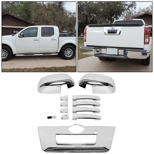 For 13-19 Nissan Frontier Chrome Mirror+4 Door Handle w/PSG KEYHO+Tailgate Cover