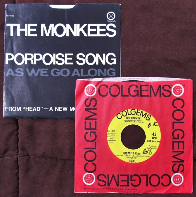 Monkees Yellow PROMO 45 & Picture Sleeve 1968 Porpoise Song, Extended Ending!