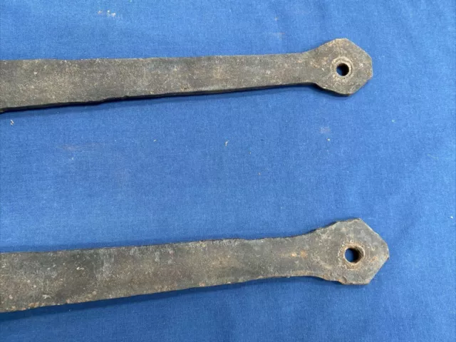 Pair Antique Hand Forged Iron Barn Door Strap Hinges 20 5/8" & 20 1/8" 4