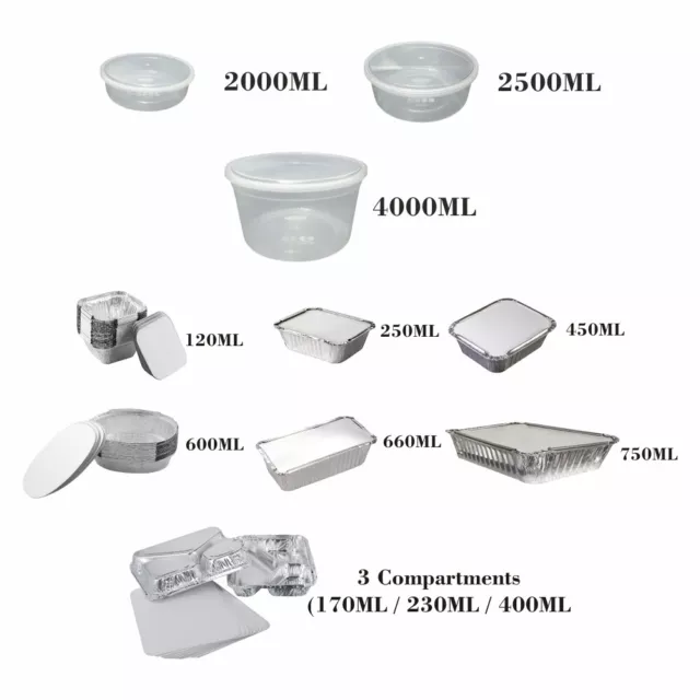 Aluminium Foil or Plastic Food Storage Boxes & Lids All Sizes Catering Takeaway