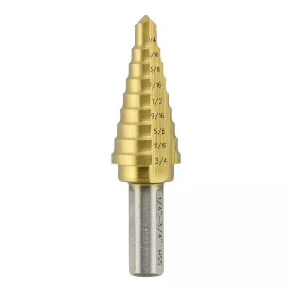 Unibit 1/4" to 3/4" 9-Position Titanium Step Drill, 3/8" Shank, M2 HSS Material