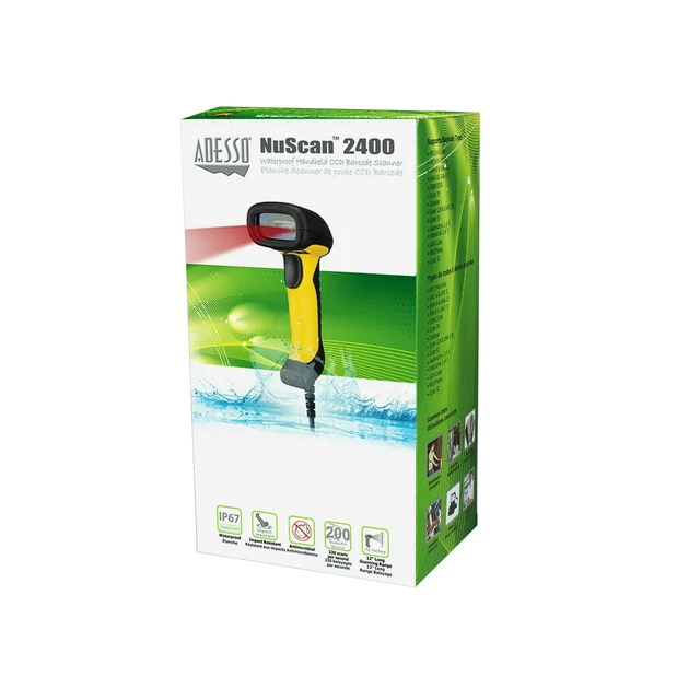 Adesso NuScan 2400U Waterproof Handheld CCD Barcode Scanner - Factory Sealed