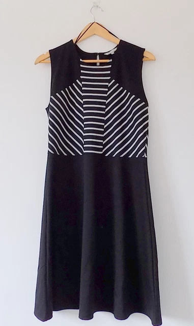 PEACOCKS LADIES BLACK and white striped dress size 14 sleeveless