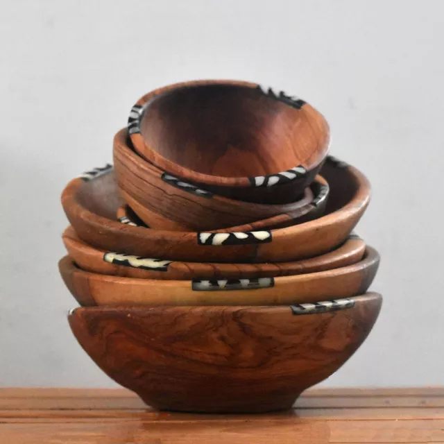 Olive Wood bowl with bone detail | African home decor | Made in Kenya | Rustic h