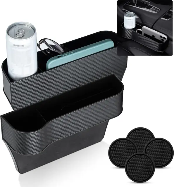 TUTUDOW Carbon Fiber Car Seat Gap Filler Organizer, Auto Console Side Storage Bo