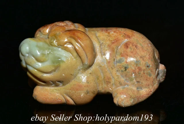 2.6" Old Chinese Hetian Jade Carved Fengshui 12 Zodiac Year Dog Statue Pendant
