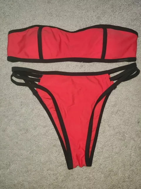 KENDALL + KYLIE X REVOLVE Red Black Cagey Strappy Bikini Beach Swim Size M NWOT