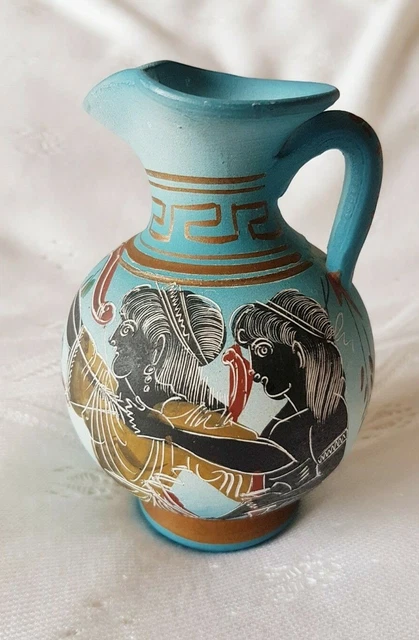 Jug Vase ~ Grecian Style ~ Green-Blue Colour ~ Golden Brown Highlights ~ Pottery