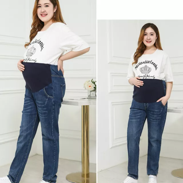 Pregnant Jeans Maternity Denim Pants Stretchy Trousers Prop Belly Leggings 2