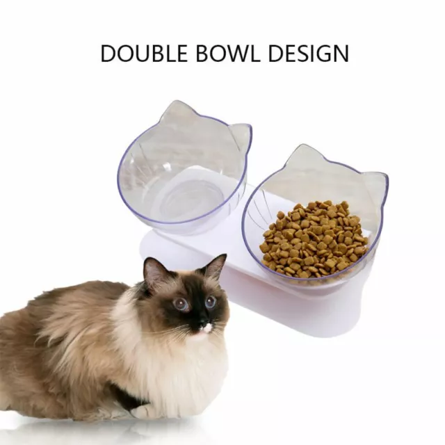 Double Cat Bowl Pet Bowls Stand Dog Elevated Feeder Food Water Raised Lifted Set