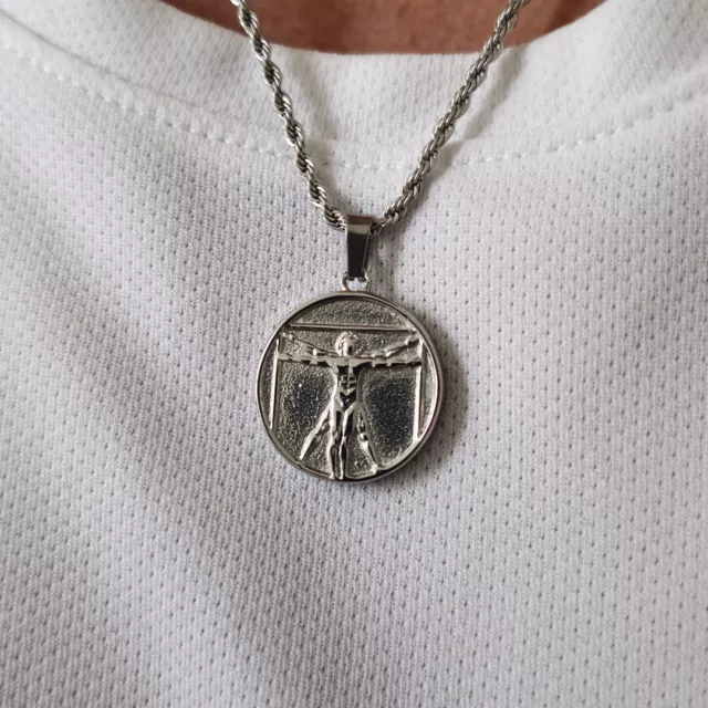 Collana Argento Uomo Vitruviano di Leonardo Da Vinci, Ciondolo Argento Uomo Vitruviano,