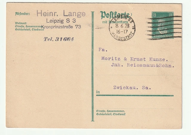 Dt. Reich: Antwort-Ganzsache P 177 I, bedarfsgebraucht