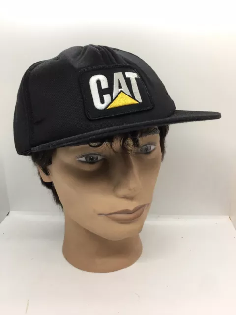 Cat Heavy Equipment Trucker Hat Cap Black Vintage Made in USA Patch Dead Stock