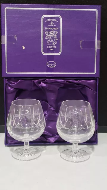 2-GOLF by Edinburgh Crystal BRANDY BALLOON Made in Scotland PAIR in Gift Box