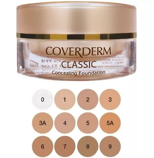 Coverderm Classic Waterproof Concealing Foundation Spf 30 In 12 Shades 15ml