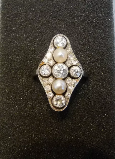 Diamantring 585 antik mit 2 Perlen
