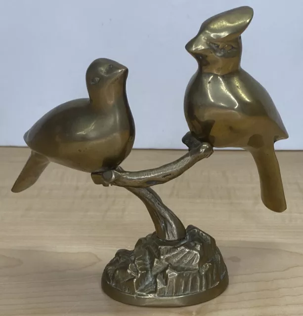 Brass Birds Pair of Cardinals Perched on a Branch