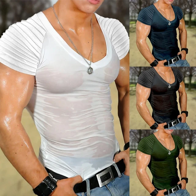 T-shirt uomo scollo a V sport muscolo attivo palestra manica corta t-shirt camicetta slim top