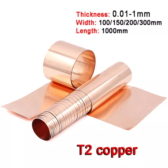 Copper Sheet T2 Pure Copper Metal Plate 1/1.2/1.5/2/2.5/3/4mm Thick  Multi-Sizes