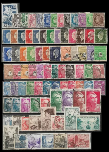 L'ANNÉE 1945 complète, Oblitérés = Cote 43 € / Lot Timbres France n°669 à 747