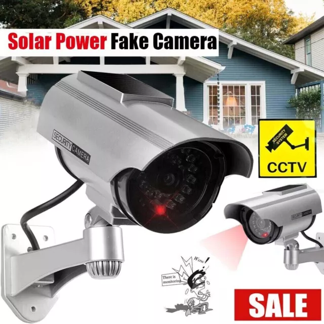 Solar Dummy Camera Security Surveillance CCTV Cam Fake Red IR LED In/Outdoor UK