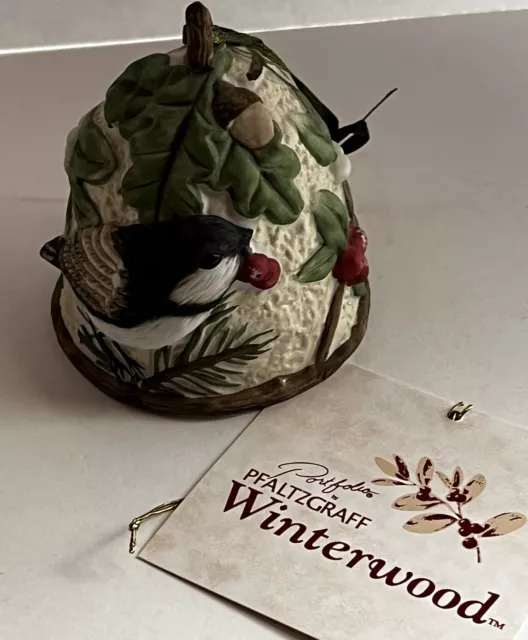 Vtg Pfaltzgraff Portfolio Ceramic Bell Chickadee Bird Winterwood 2001 Christmas