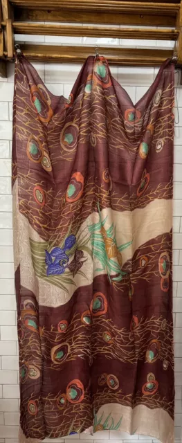 Beautiful!  Vintage Large Silk Taffeta Floral Neck Scarf Silk Scarfe