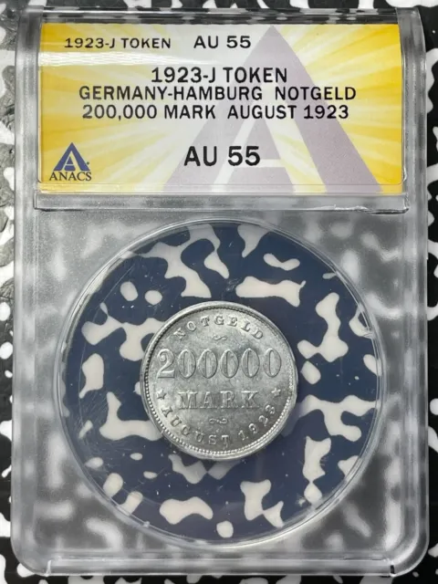 1923-J Germany Hamburg 200,000 Mark Notgeld ANACS AU55 Lot#AT3