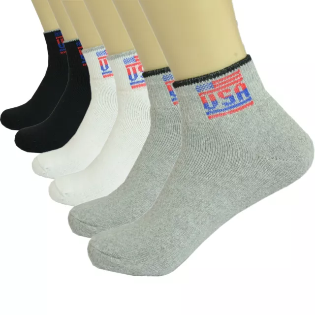 3 Pairs Mens Ankle Quarter Crew Low Cut USA Athletic Work Socks Cotton Size 9-13