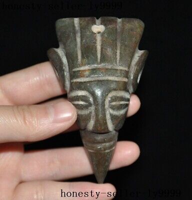 3'' China Hongshan Culture old jade carved people head Sacrifice amulet Pendant