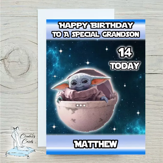 personalised birthday card star wars baby yoda any name/age/relation/occasion.