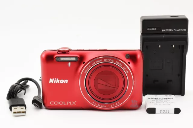 Nikon COOLPIX S6600 Red Compact Camera Battery Charger Set 16.0MP 12x Zoom JP