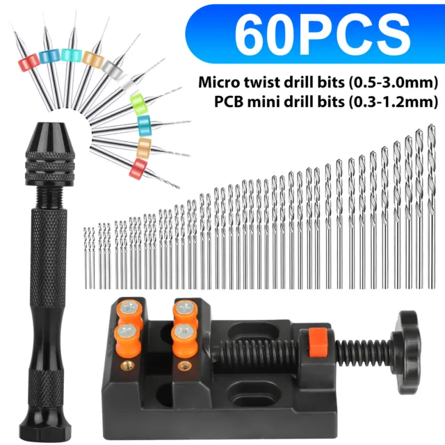 60Pcs Pin Bench Vise Mini Micro Hand Twist Drill Bits Set for Rotary Tools Kit