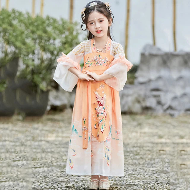 Principessa Ragazza Abito Lungo Cinese Classica Ricamo Chiffon Swing Fairy Abito