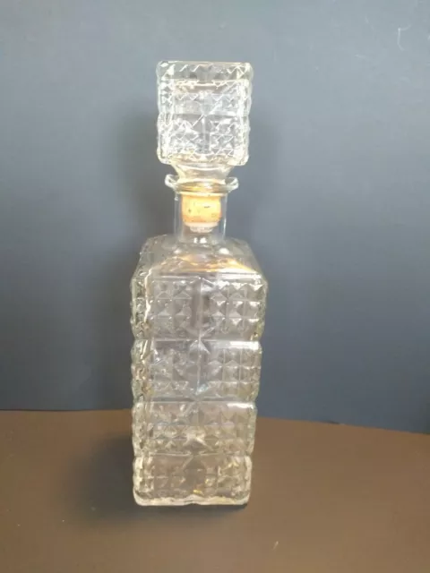 VINTAGE CLEAR GLASS Square Four Roses Whiskey Decanter Bottle 11