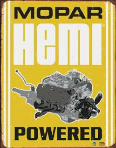 Mopar Hemi Powered Yellow Metal Sign Reproduction 32cm x 41cm