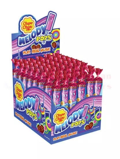 Chupa Chups Melody Pops 48 Units 15G Strawberry Flavoured Whistle Lollipops