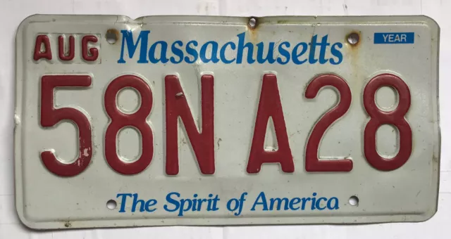 Massachusetts License Plate    RED Numbers    The Spirit Of America     AUG