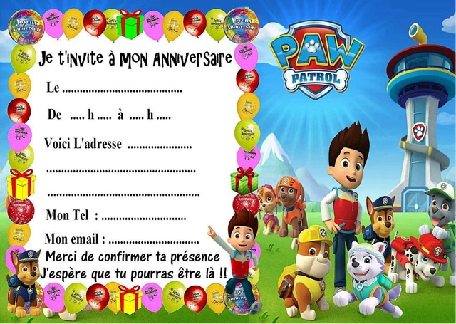 Carte Invitation Anniversaire Pat Patrouille Gratuite à Imprimer