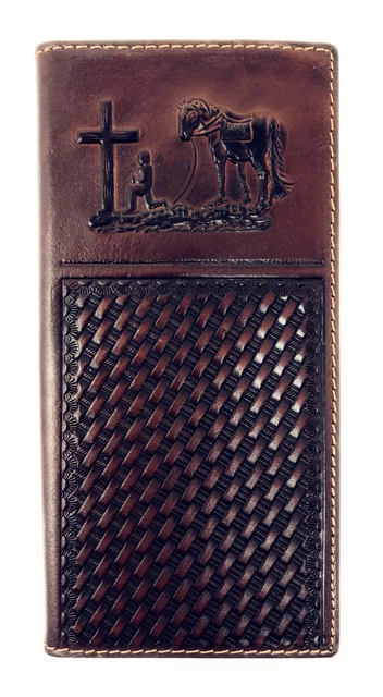 Western Embossed Basketweave Cowboy Coffee Long Wallet In Multi Emblem in 7color