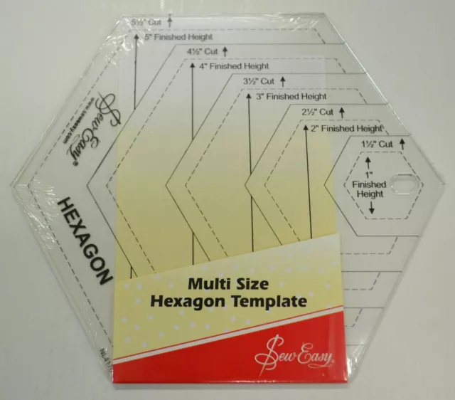 Sew Easy Quilt Hexagon Ruler, Hexagon Template 1 1/2" to 5 1/2" Tracked Shipping