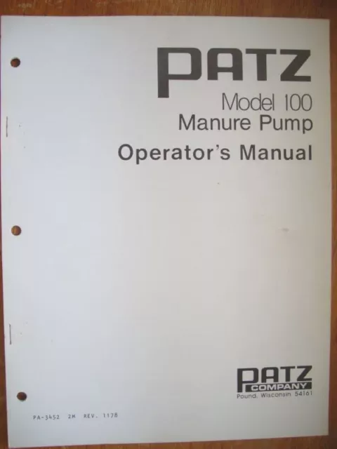 Operator's Manual - Patz Model 100 Manure Pump