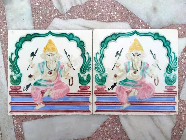 2c Antique Embossed God Ganesha Art Nouveau Architecture Furniture Tile India