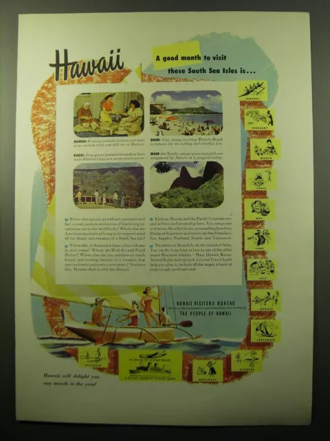 1950 Hawaii Tourism Ad - Hawaii a good month to visit these South Sea Isles