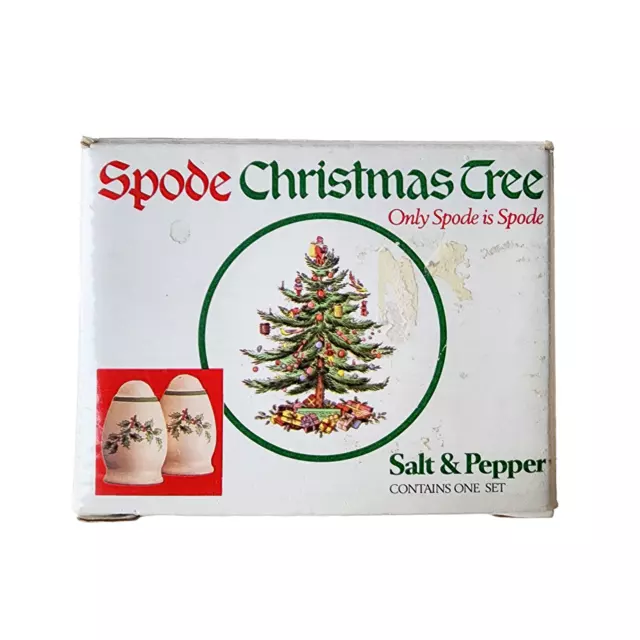 Spode Christmas Tree Holly Holiday Porcelain Salt Pepper Shakers Set England