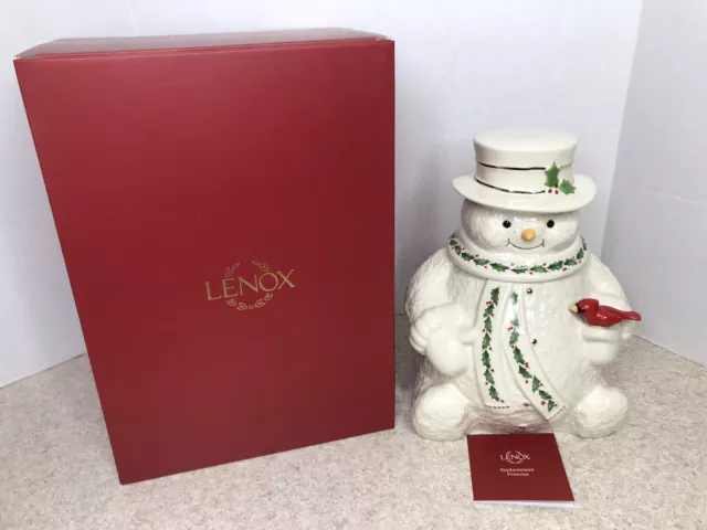 Lenox Happy Holly Days Snowman Cookie Jar 10" Beautiful Christmas Cookie Jar