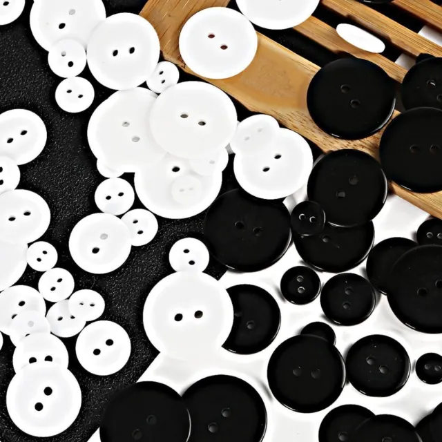 Black White Plastic Buttons 2 Holes Round Sewing Materials DIY Craft Decoration