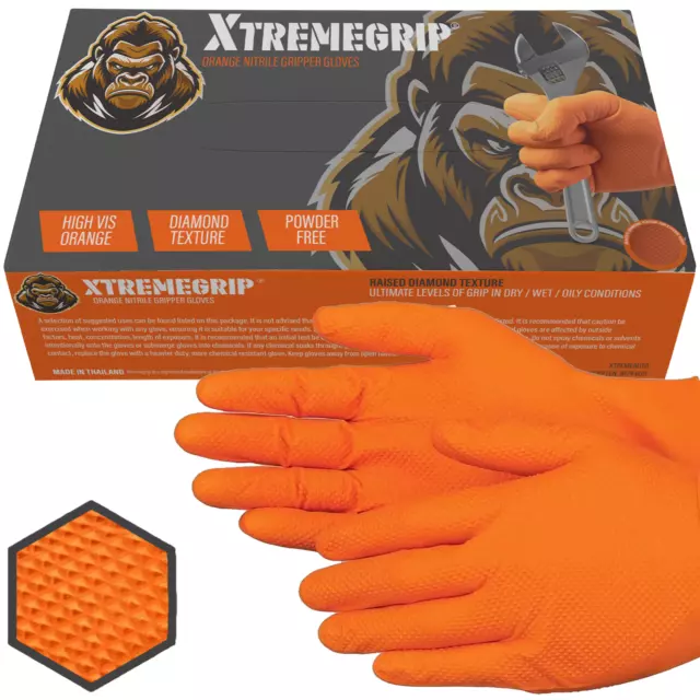 Orange Nitrile Disposable Gloves Strong Heavy Duty Powder Free Car Mechanic
