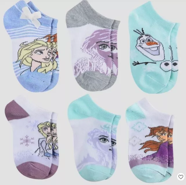 NEW♈Girls 6 pc/No show socks size M/L by Disney Frozen II Purple sparkle/multi