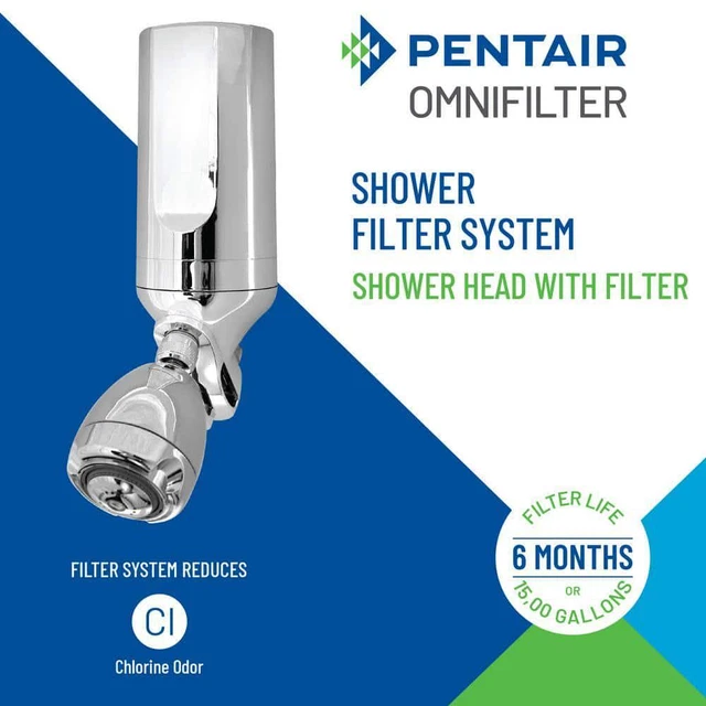 Sistema de filtración de agua con filtro de cabezal de ducha OmniFilter cromo + reduce el olor a cloro